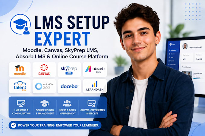 setup moodle, canvas, skyprep lms, absorb lms and online course platform