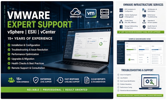 provide vmware vsphere esxi vcenter, windows, ad administration and support