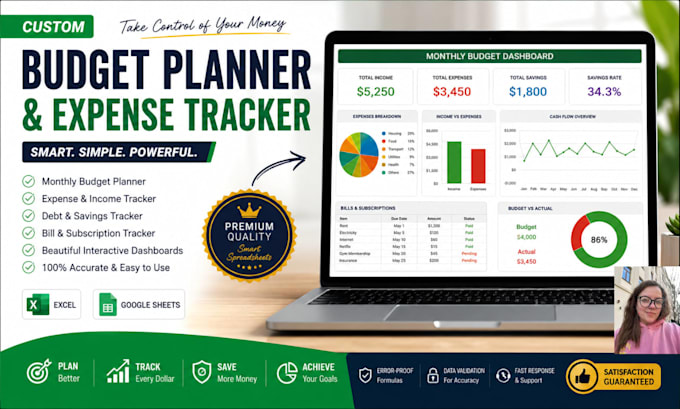 do google sheet, microsoft excel spreadsheets budget planner and expense tracker