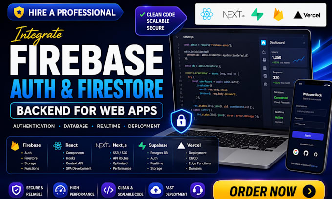 integrate firebase auth firestore backend react next js supabase vercel web apps