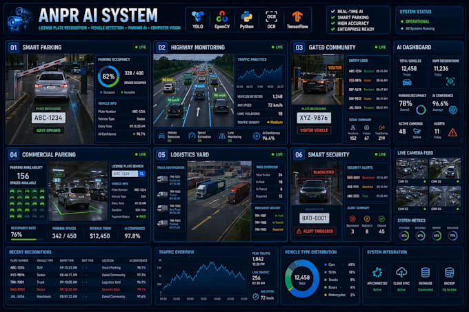 develop anpr, license plate recognition, vehicle detection and parking ai