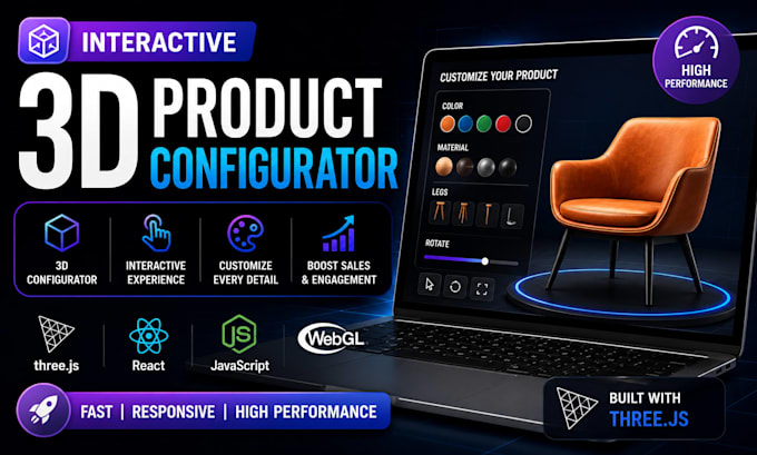 interactive 3d product configurator, interactive and threejs developer, 3d