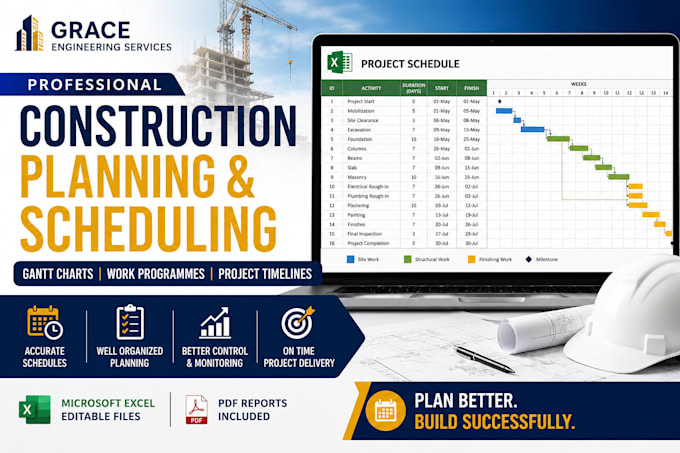 create professional construction schedules, gantt charts, and work programme