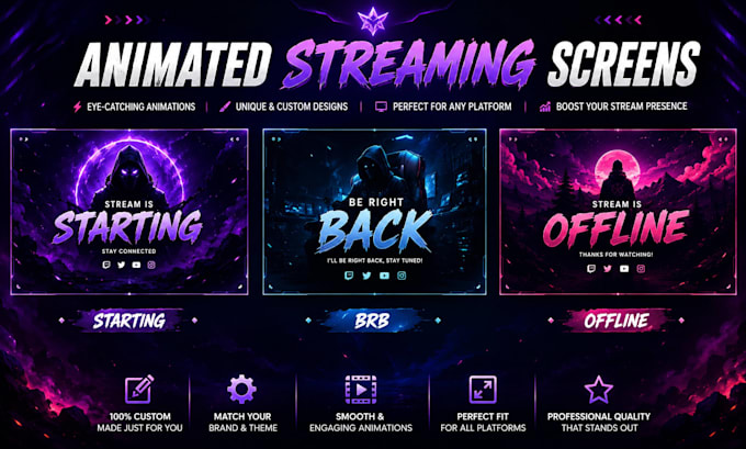 create animated starting,brb, offline screens for streaming