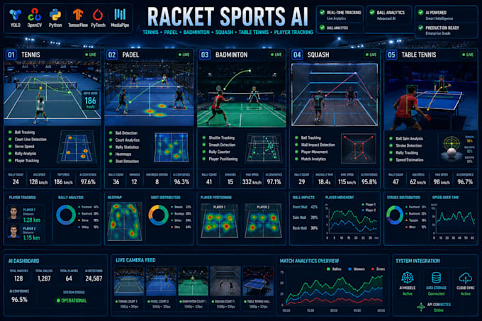develop tennis, padel, badminton, squash ai ball tracking analytics