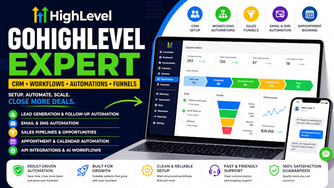 create gohighlevel CRM workflows, automations and funnels