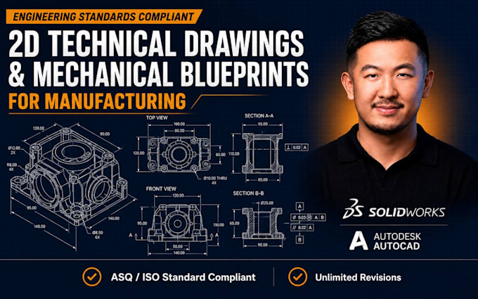 create 2d technical drawing, mechanical engineering blueprint for manufacturing