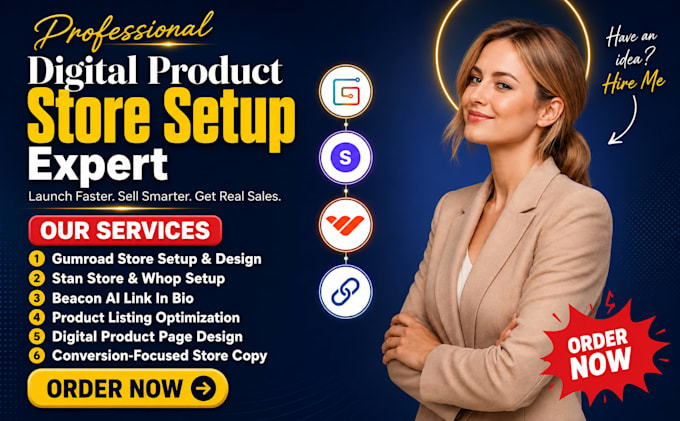 setup german gumroad store, stan store, whop, beacon ai link in bio setup
