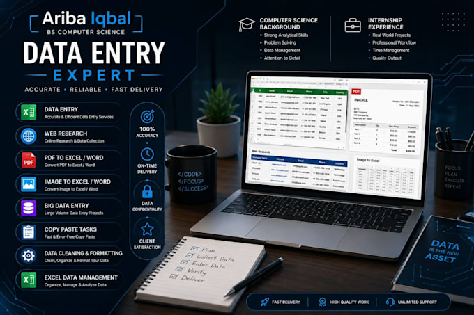 excel data entry, copy paste, PDF to excel, web research, CRM data