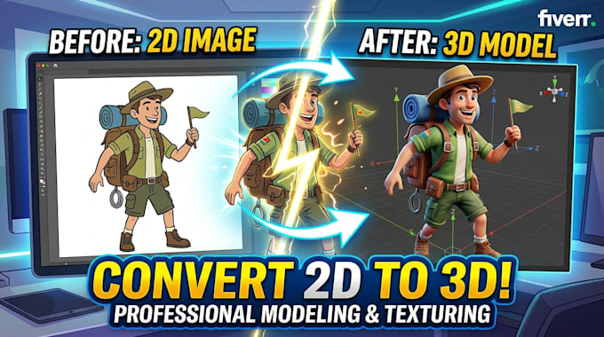 convert your 2d image into a textured 3d model, fbx, obj, stl and glb