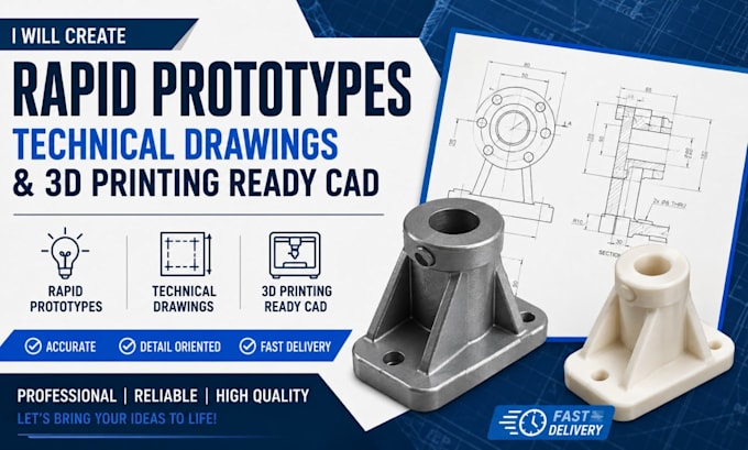 create rapid prototypes, technical drawing, and 3d printing ready cad