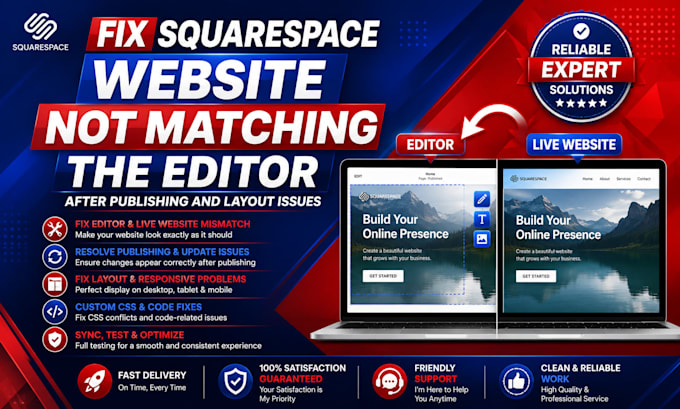 fix squarespace website not matching editor after publishing and issues