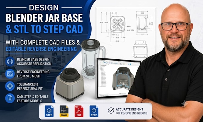 design blender jar base stl to editable step cad reverse engineering cad files