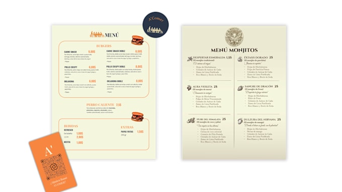 design a professional price list or menu