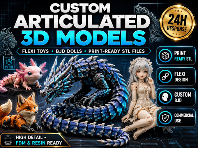 create flexi articulated model 3dbjd doll 3d toys for 3d printing