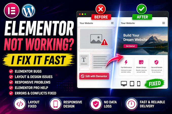 fix elementor bugs, errors and issues on wordpress website, elementor pro help
