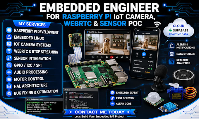 embedded engineer for raspberry pi iot camera, webrtc and sensor poc