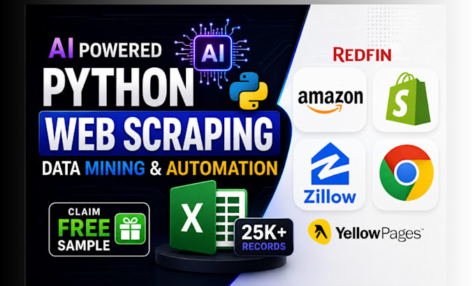do ai powered python web scraping, data mining, automation