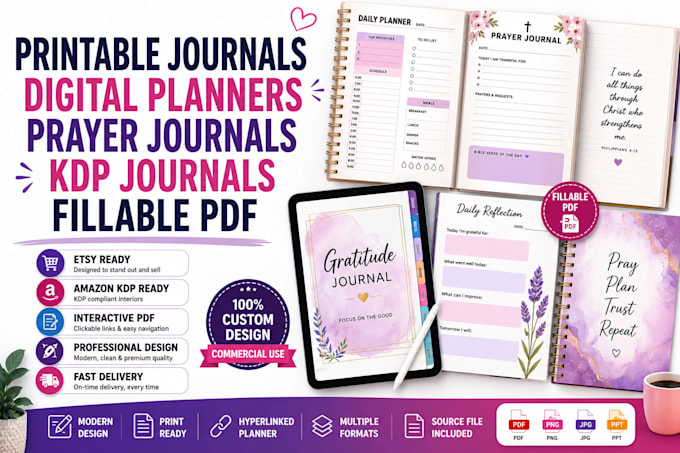 do printable journals digital planner prayer journal kdp journal fillable pdf