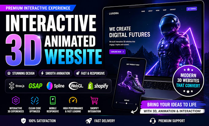 interactive 3d animated website threejs gsap spline animation 3d shopify store