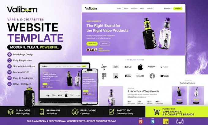 develop a premium vape shop website html template