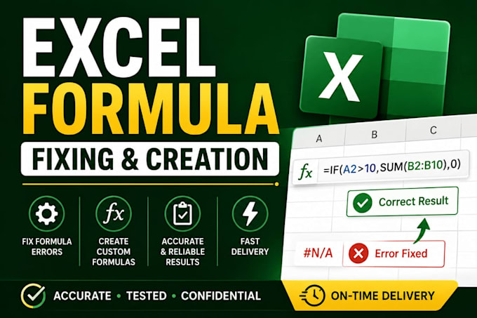fix excel formulas, errors, vlookup, xlookup, index match