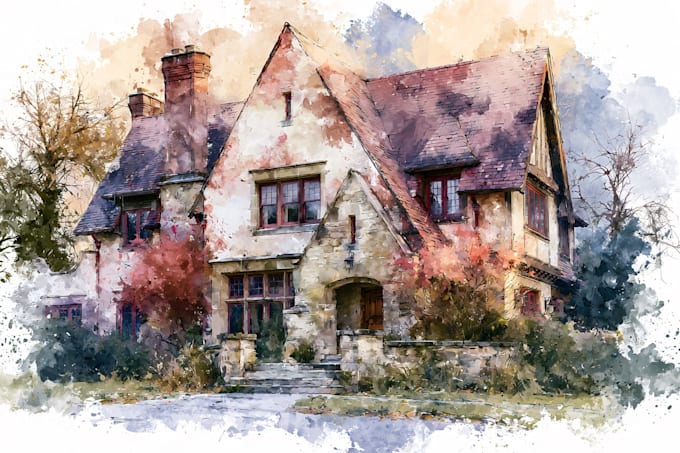 create a watercolor house portrait or buildings