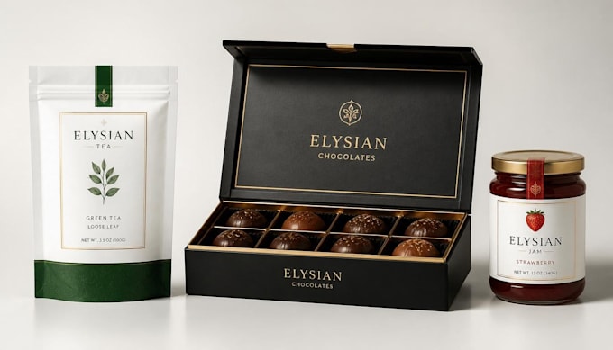 create realistic chocolate box, tea pouch and jam jar packaging mockups