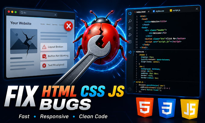 fix HTML, CSS and javascript bugs