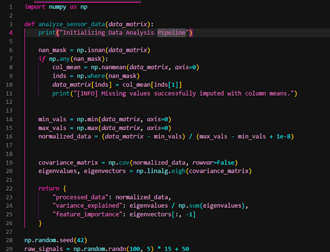 write python scripts for data analysis and numpy tasks