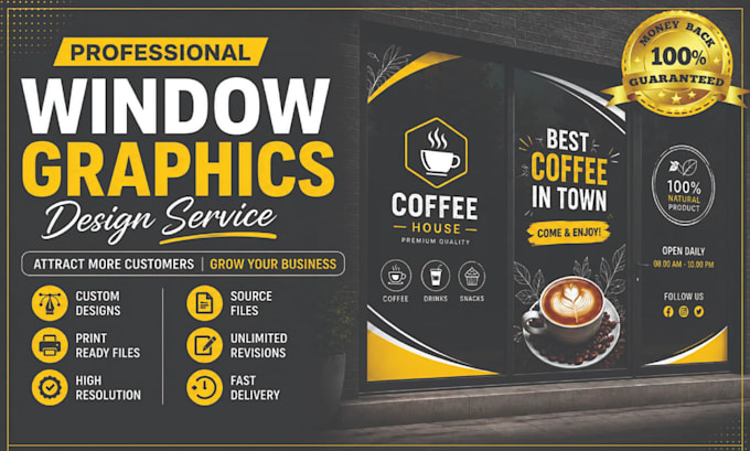 design professional window graphics, vinyl decals and storefront stickers