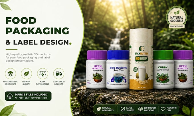 design food packaging label with 3d mokup