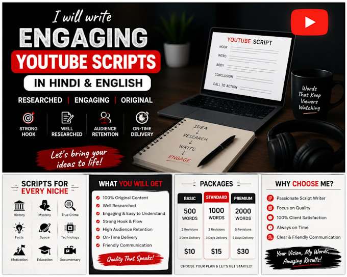 write engaging youtube scripts in hindi and english