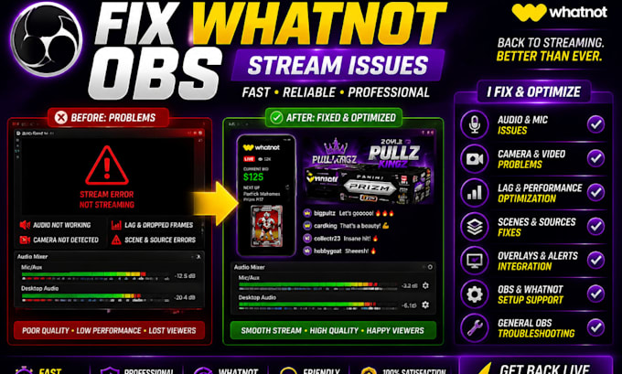 fix and troubleshoot your whatnot obs stream, audio, and setup issues