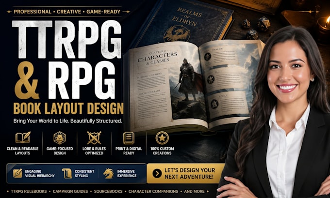 do professional ttrpg layout design and indie rpg rulebook typesetting