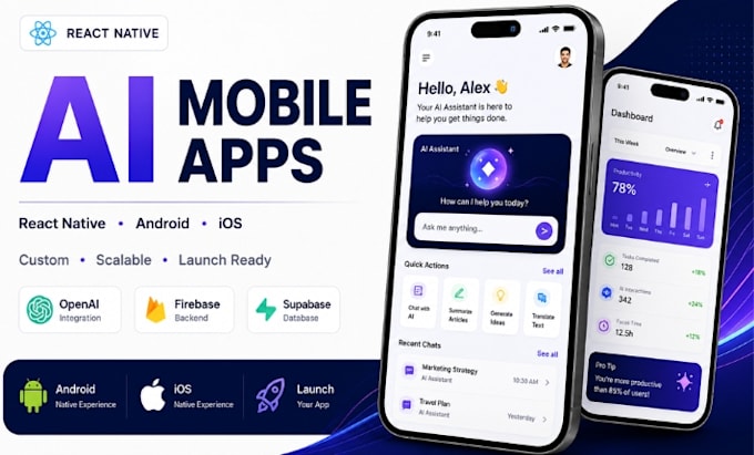 build ai mobile app with ai chatbot using react native as mobile app developer
