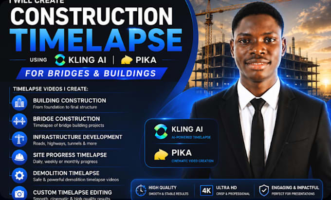 create construction timelapse videos, kling ai, pika, for bridges and buildings