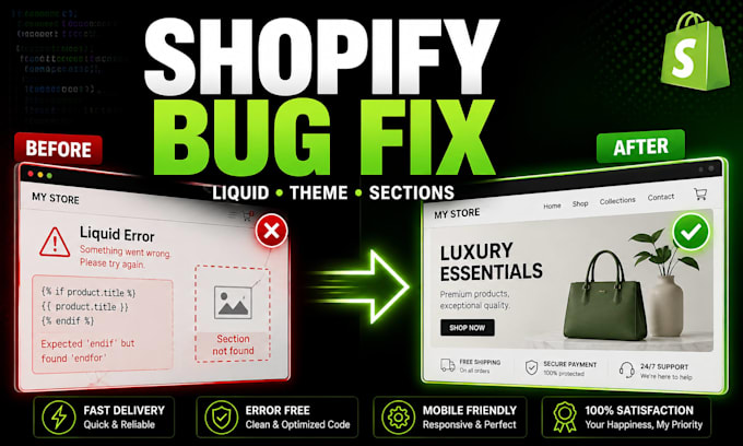 fix shopify theme bugs, liquid errors and broken sections