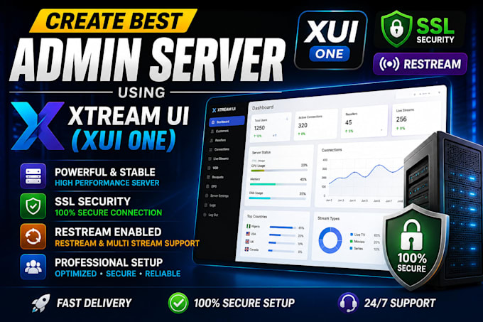 create best admin server  using xtream ui, xui,one,  ssl security with restream