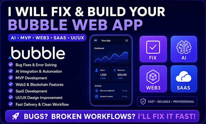 fix bubble web app bubble mvp bubble ai bubble web3 app bubble io saas uiux