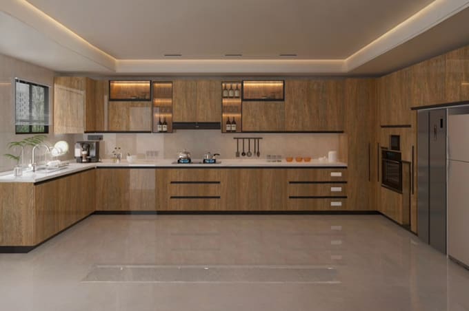 design realistic 3d kitchen, bathroom, cabinets, interior and floor plan