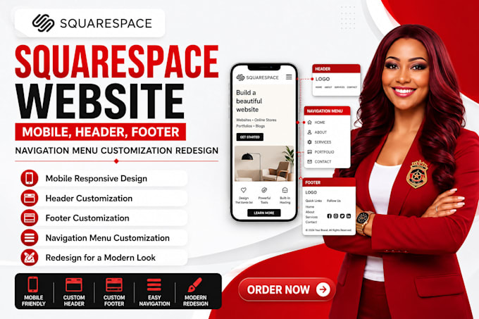 squarespace website mobile,header footer navigation menu customization redesign