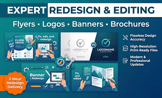 fix, edit and redesign flyers, logo and banners brochures