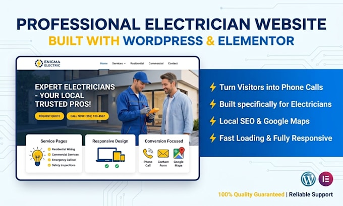 create a professional electrician website with wordpress elementor