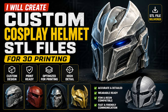 create wearable cosplay armor, 3d mask, helmet stl for 3d printing