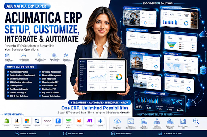 setup acumatica erp customize integrate API migrate data and automate workflows