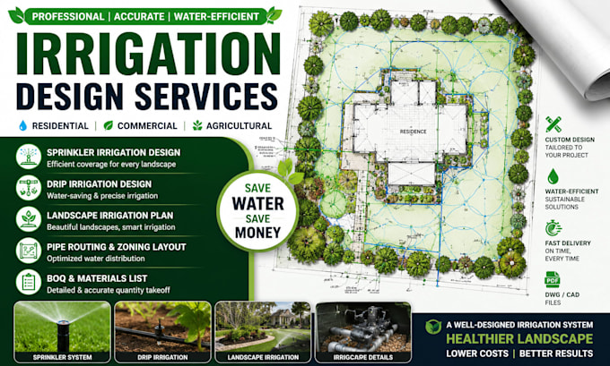 design irigation plan sprinkler, drip irigation and landscape irrigation systyem