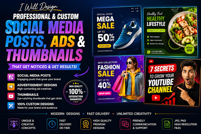 design social media posts and youtube thumbnails