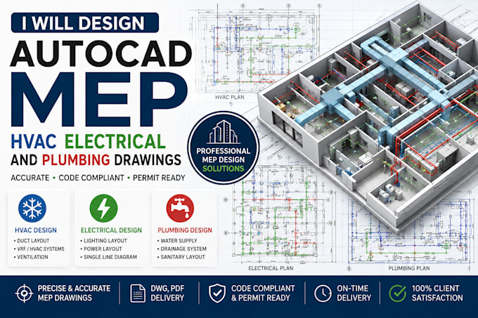 design autocad mep hvac electrical and plumbring drawings
