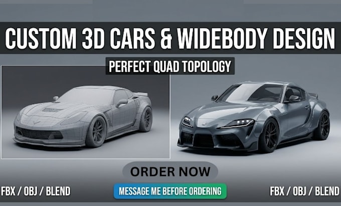 design 3d car  models with custom widebody kits and interior and exterior render